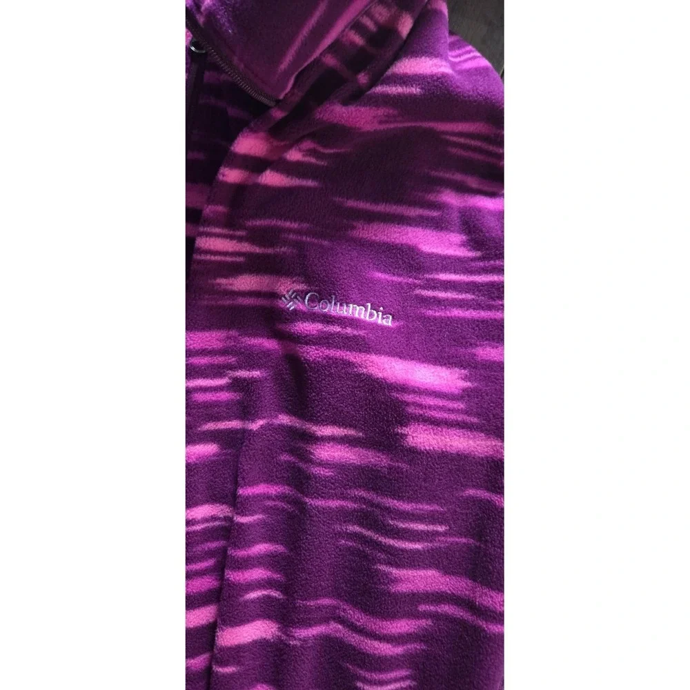Columbia Fuchsia & Pink Print Fleece 1/4 Zip Pullover Jacket Youth XL